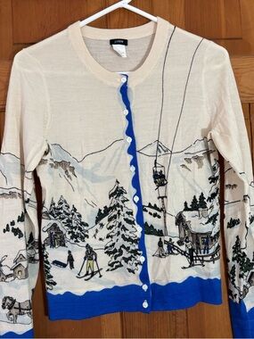 Rare Collectable J.Crew Vintage Ski Scene Sweater Merino Wool Size Small
